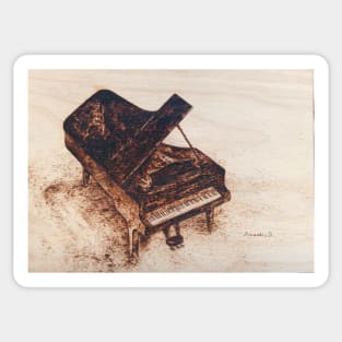 Grand piano realistic pyrography art Sticker